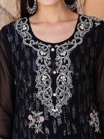 Thumbnail for Pakistani Sequined Embroidered Kurta With Pant & Dupatta, Black - Hiral Fashion - Distacart