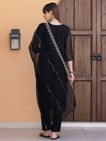 Thumbnail for Pakistani Sequined Embroidered Kurta With Pant & Dupatta, Black - Hiral Fashion - Distacart