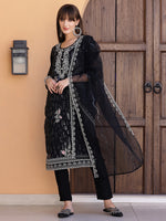 Thumbnail for Pakistani Sequined Embroidered Kurta With Pant & Dupatta, Black - Hiral Fashion - Distacart