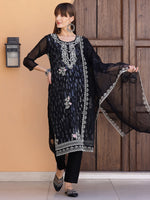 Thumbnail for Pakistani Sequined Embroidered Kurta With Pant & Dupatta, Black - Hiral Fashion - Distacart