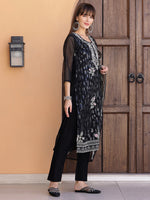 Thumbnail for Pakistani Sequined Embroidered Kurta With Pant & Dupatta, Black - Hiral Fashion - Distacart