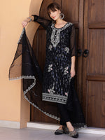 Thumbnail for Pakistani Sequined Embroidered Kurta With Pant & Dupatta, Black - Hiral Fashion - Distacart