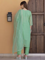 Thumbnail for Pakistani Sequined Embroidered Kurta With Pant & Dupatta, Green - Hiral Fashion - Distacart