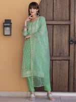 Thumbnail for Pakistani Sequined Embroidered Kurta With Pant & Dupatta, Green - Hiral Fashion - Distacart