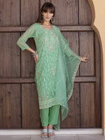 Thumbnail for Pakistani Sequined Embroidered Kurta With Pant & Dupatta, Green - Hiral Fashion - Distacart