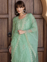 Thumbnail for Pakistani Sequined Embroidered Kurta With Pant & Dupatta, Green - Hiral Fashion - Distacart