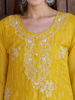 Thumbnail for Pakistani Sequined Embroidered Kurta With Pant & Dupatta, Yellow - Hiral Fashion - Distacart