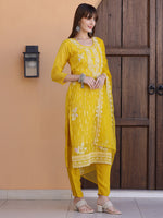 Thumbnail for Pakistani Sequined Embroidered Kurta With Pant & Dupatta, Yellow - Hiral Fashion - Distacart
