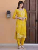 Thumbnail for Pakistani Sequined Embroidered Kurta With Pant & Dupatta, Yellow - Hiral Fashion - Distacart