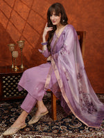 Thumbnail for Sequined Embroidered Kurta With Pant & Floral Printed Dupatta, Lavender - Hiral Fashion - Distacart