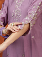 Thumbnail for Sequined Embroidered Kurta With Pant & Floral Printed Dupatta, Lavender - Hiral Fashion - Distacart