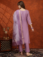 Thumbnail for Sequined Embroidered Kurta With Pant & Floral Printed Dupatta, Lavender - Hiral Fashion - Distacart