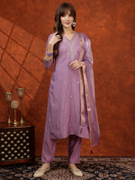 Thumbnail for Sequined Embroidered Kurta With Pant & Floral Printed Dupatta, Lavender - Hiral Fashion - Distacart