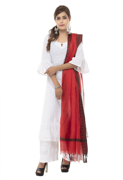 Mominos Fashion Moeza Cotton Black Temple Border Red Dupatta - Distacart