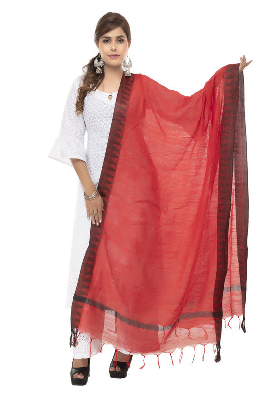 Mominos Fashion Moeza Cotton Black Temple Border Red Dupatta - Distacart