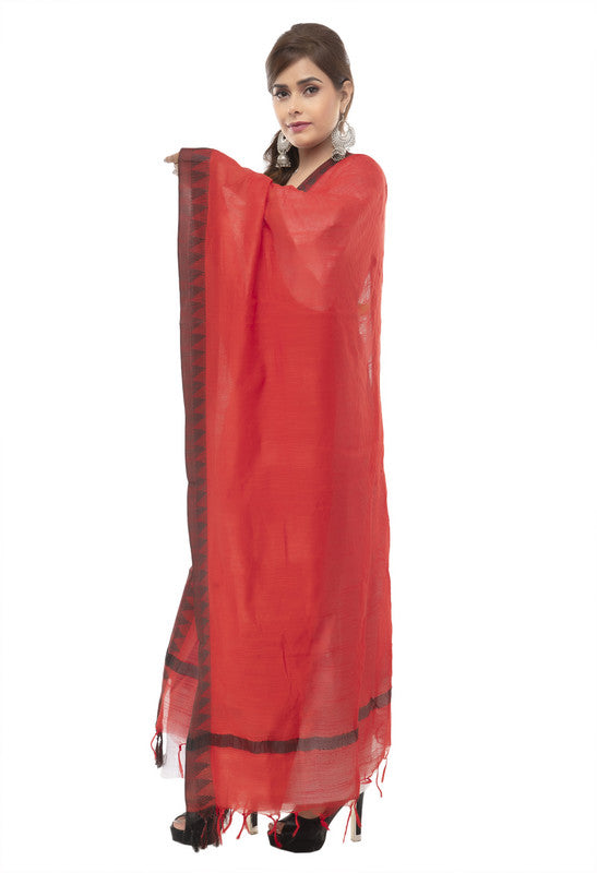 Mominos Fashion Moeza Cotton Black Temple Border Red Dupatta - Distacart