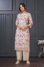 Thumbnail for BulBul Hazel Purple Floral Printed Cotton Kurta Set