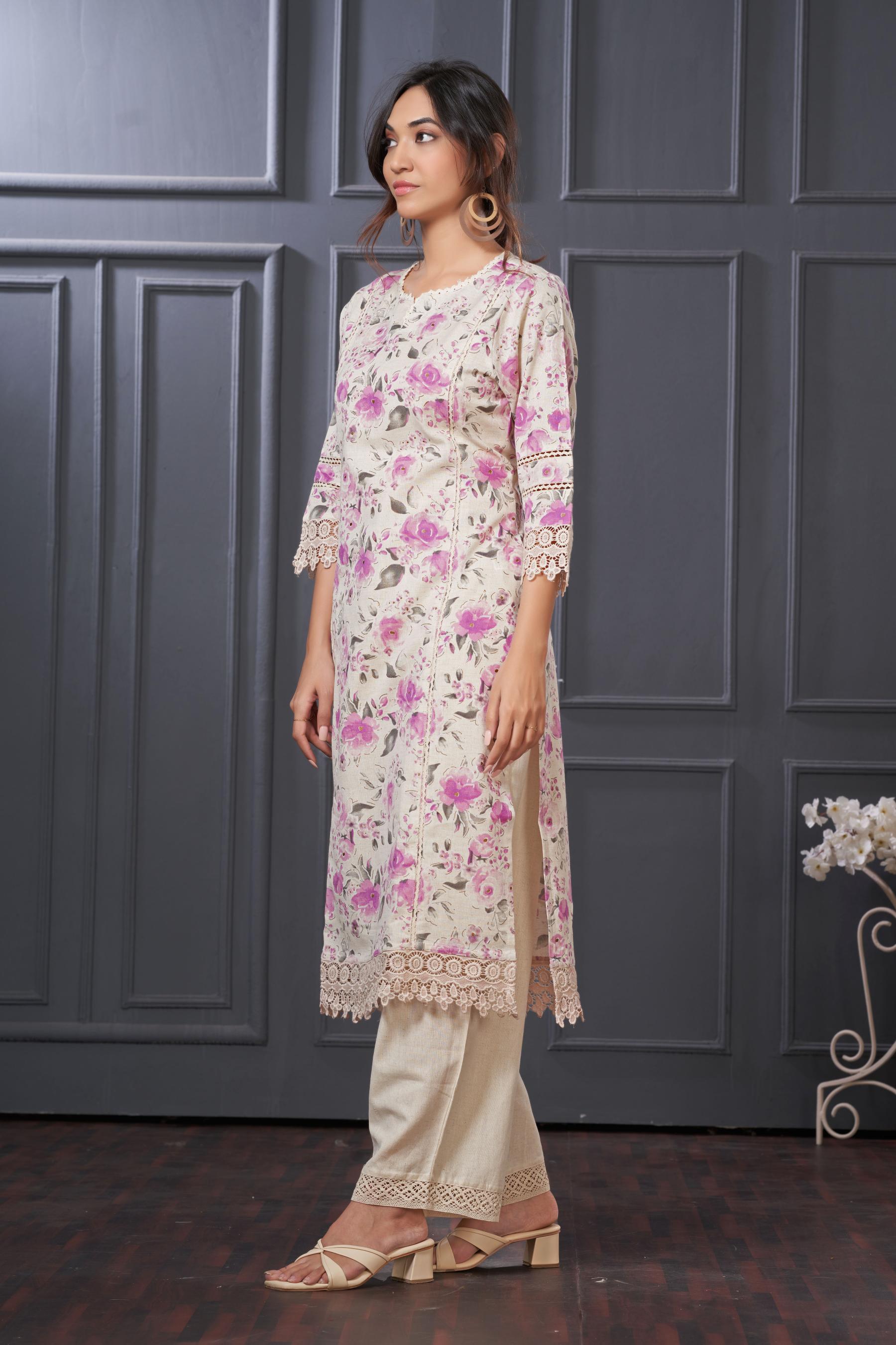 BulBul Hazel Purple Floral Printed Cotton Kurta Set
