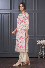 Thumbnail for BulBul Hazel Pink Floral Printed Cotton Kurta Set