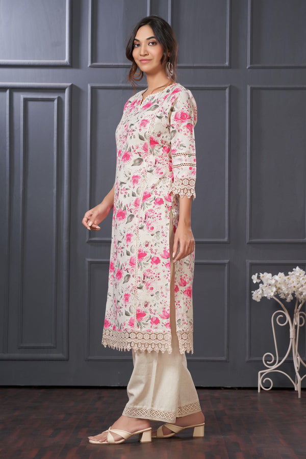 BulBul Hazel Pink Floral Printed Cotton Kurta Set