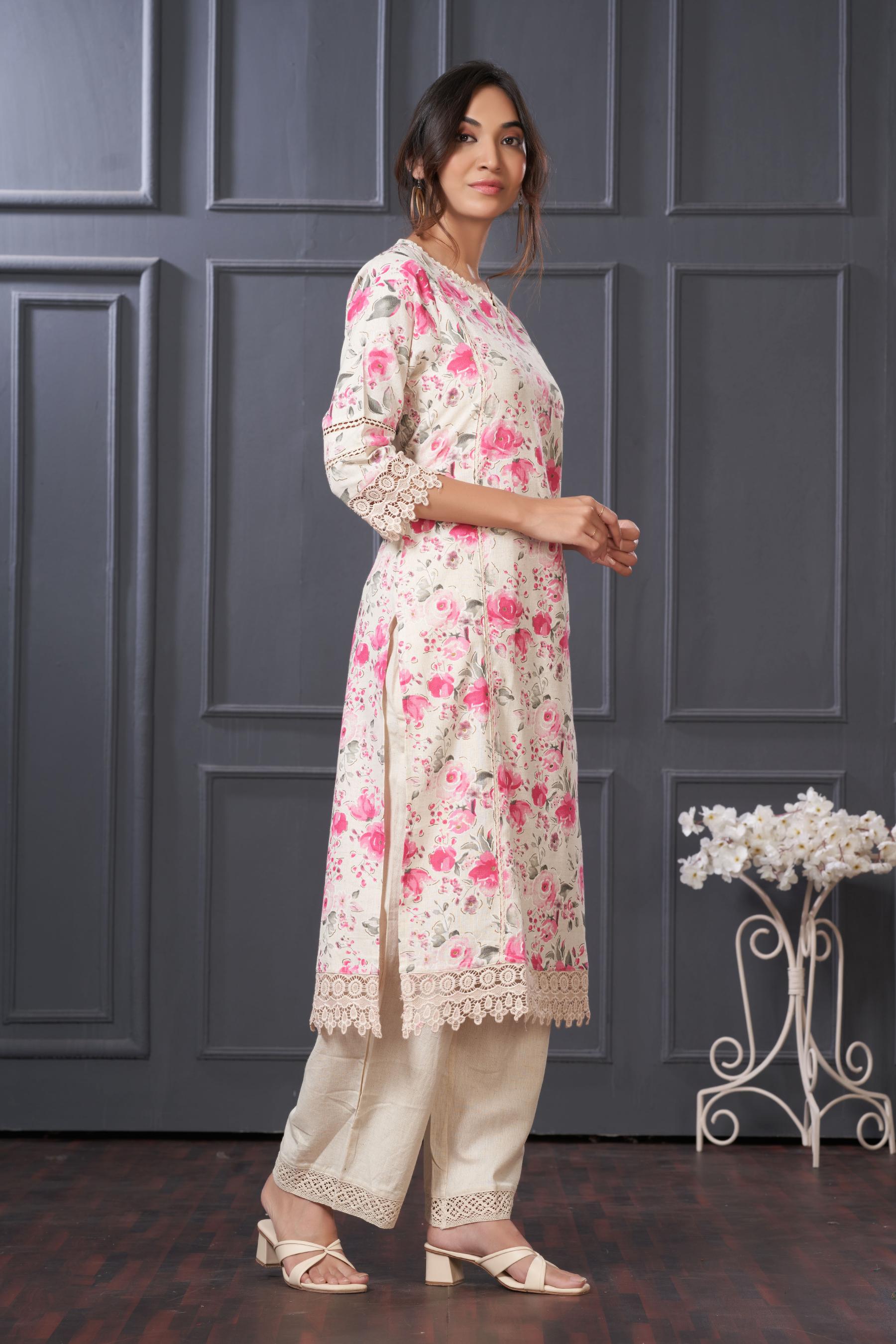 BulBul Hazel Pink Floral Printed Cotton Kurta Set