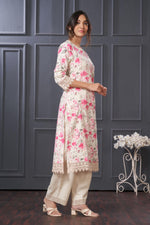 Thumbnail for BulBul Hazel Pink Floral Printed Cotton Kurta Set