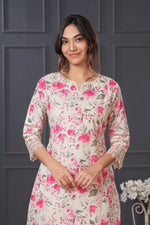 Thumbnail for BulBul Hazel Pink Floral Printed Cotton Kurta Set