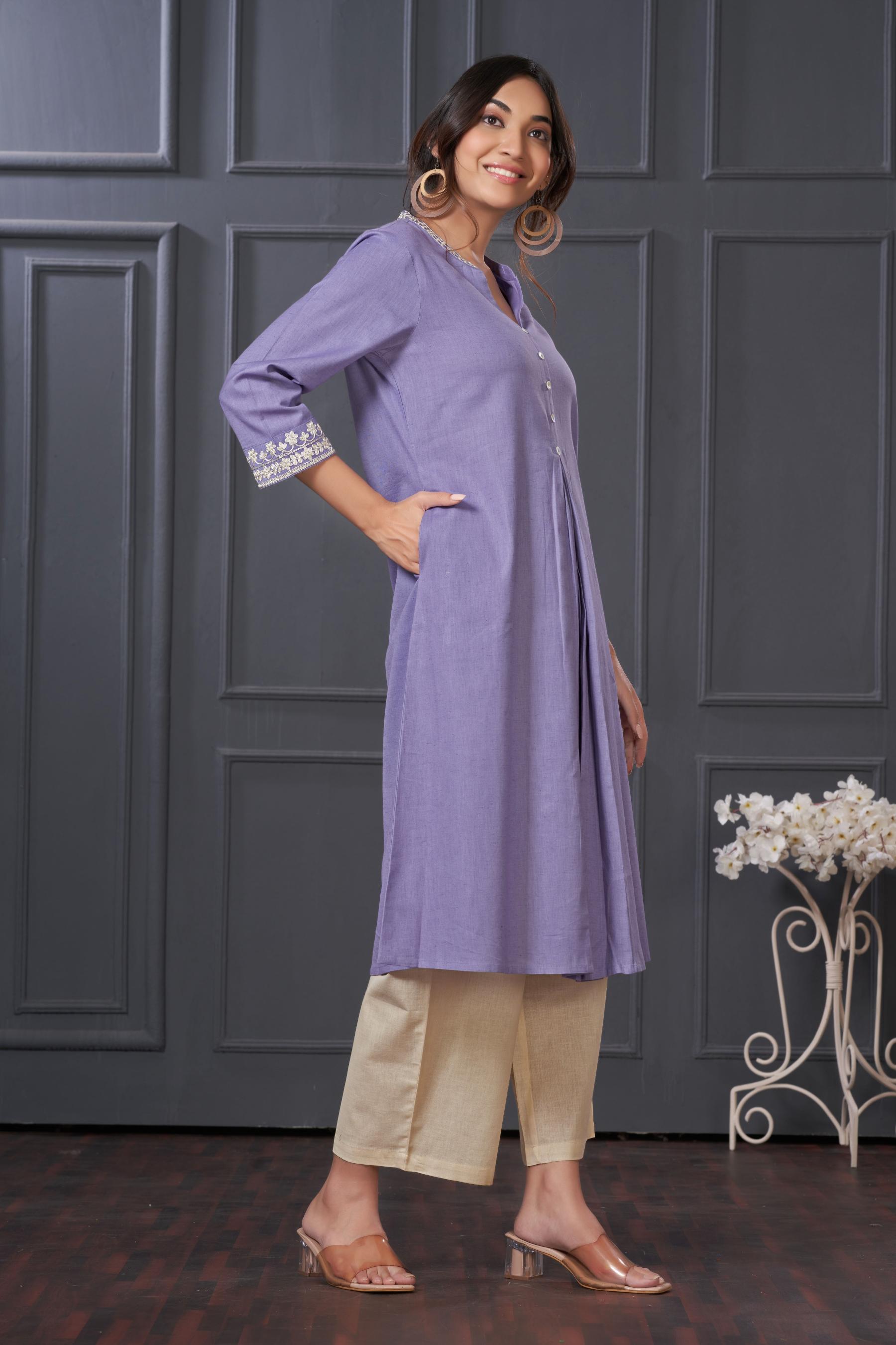 BulBul Hazel Purple Embellished Solid Cotton Kurta Set