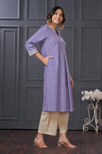 Thumbnail for BulBul Hazel Purple Embellished Solid Cotton Kurta Set