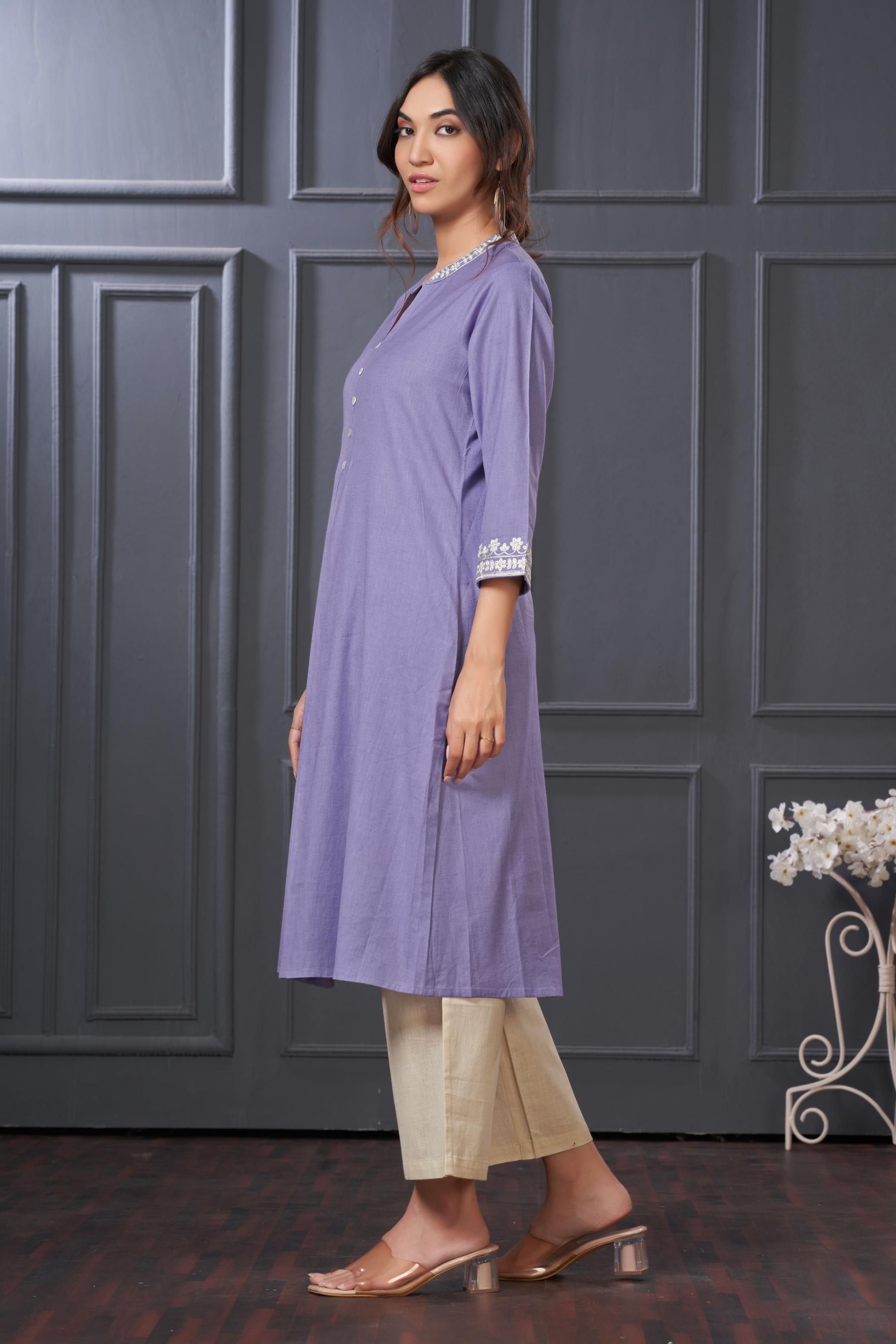 BulBul Hazel Purple Embellished Solid Cotton Kurta Set