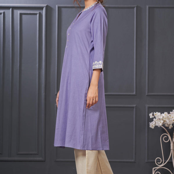 BulBul Hazel Purple Embellished Solid Cotton Kurta Set