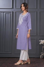 Thumbnail for BulBul Hazel Purple Embroidered Cotton Kurta Set