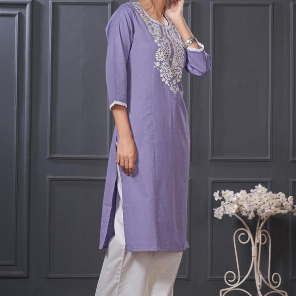 BulBul Hazel Purple Embroidered Cotton Kurta Set
