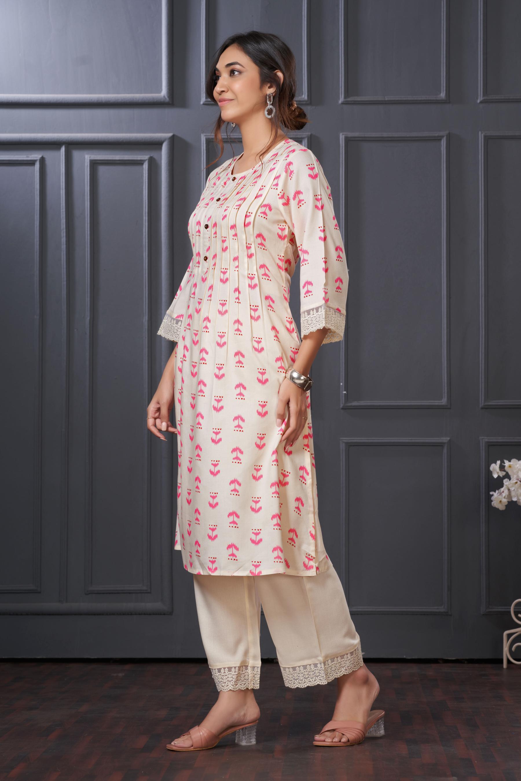 BulBul Lily Pink Abstract Printed Rayon Kurta Set