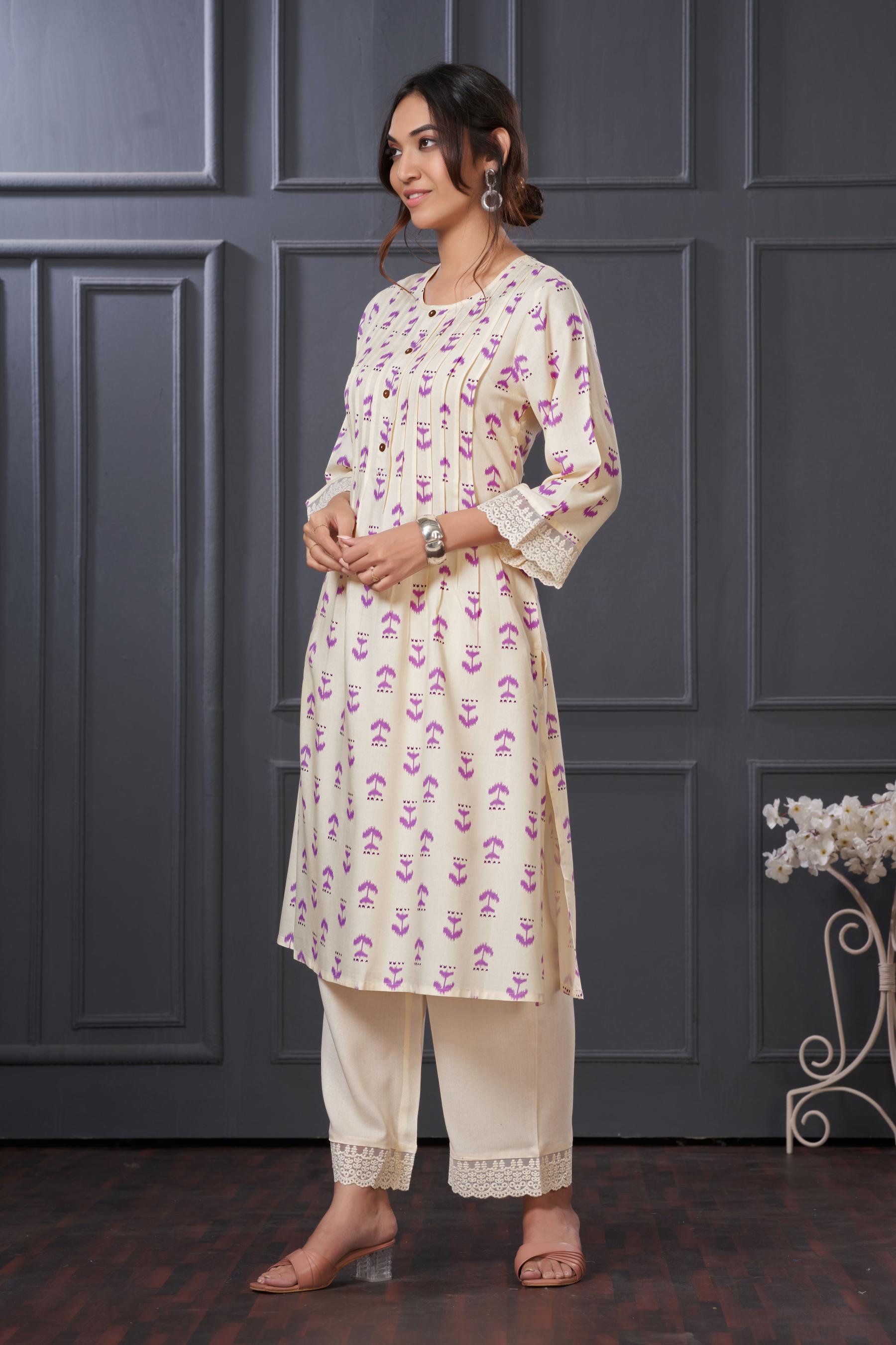 BulBul Lily Purple Abstract Printed Rayon Kurta Set