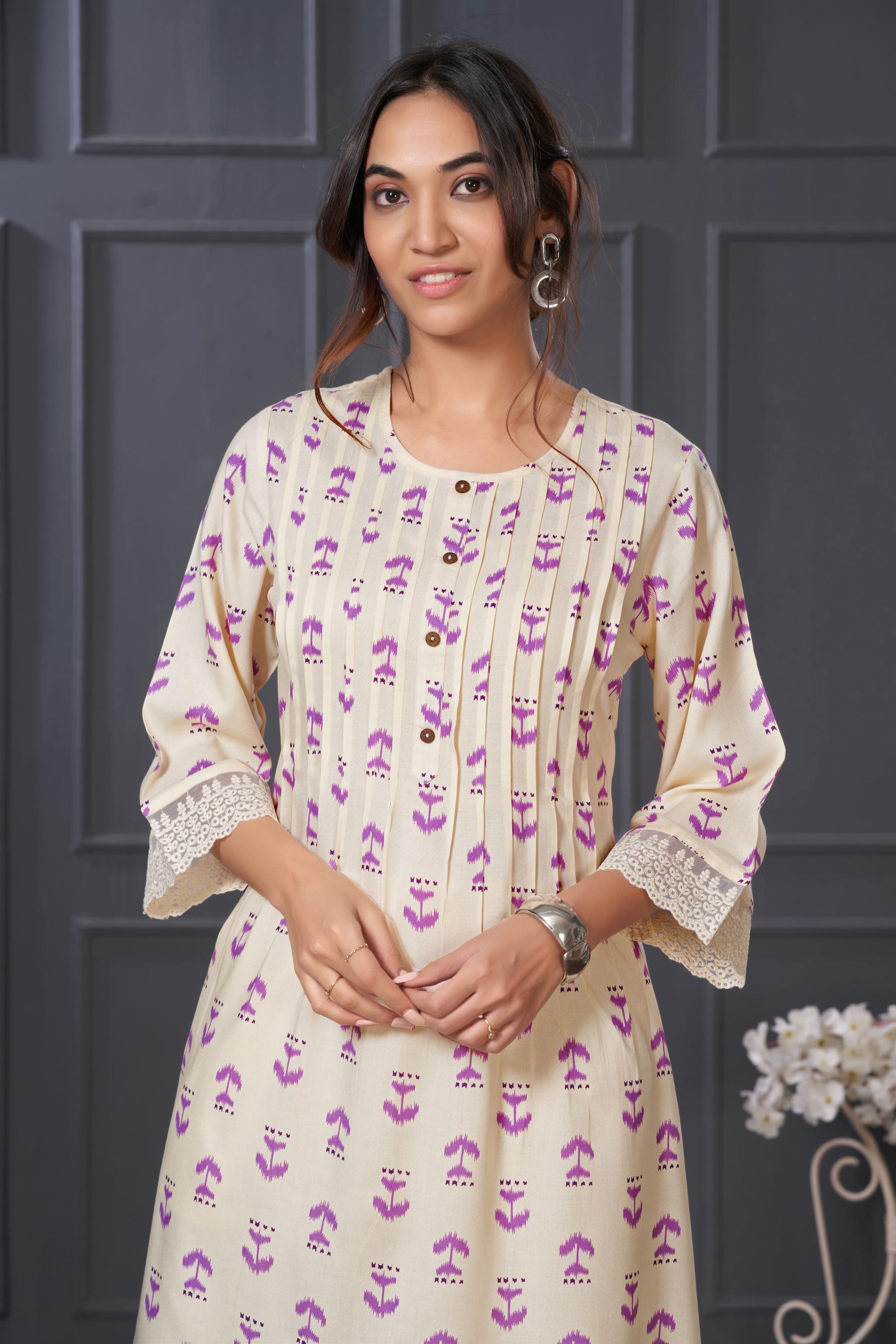 BulBul Lily Purple Abstract Printed Rayon Kurta Set