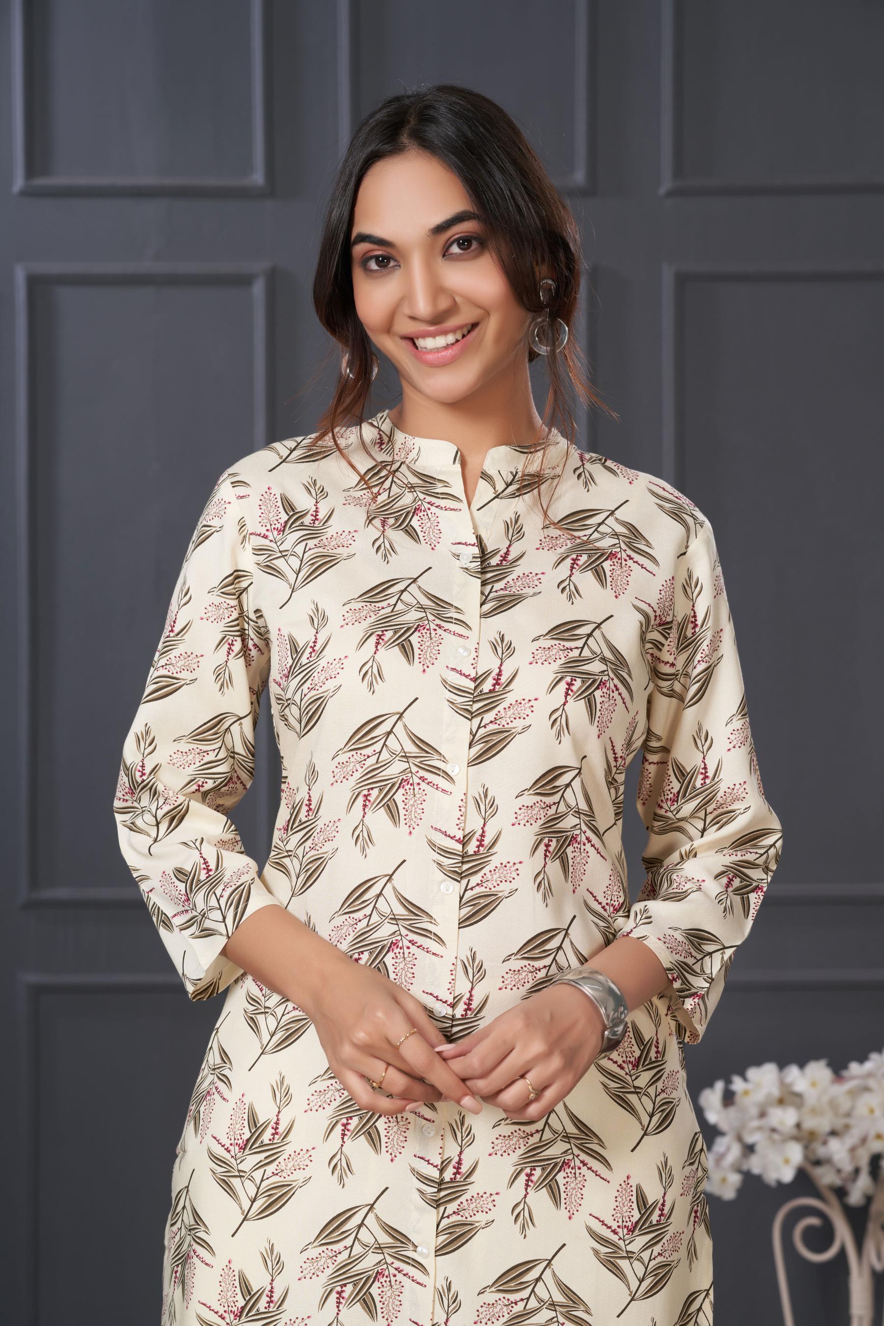 BulBul Lily Olive Leaf Printed Rayon Kurta Set