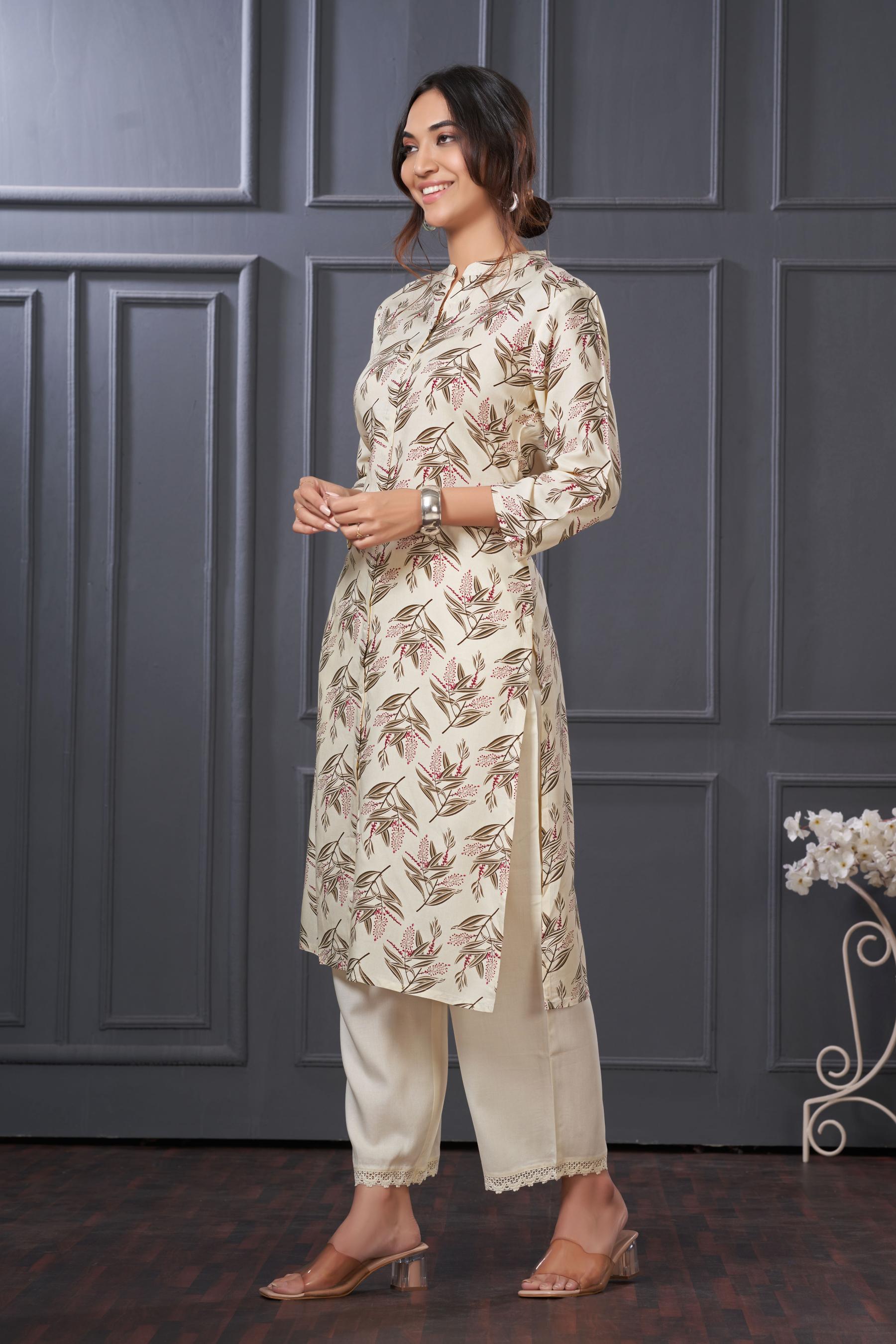 BulBul Lily Olive Leaf Printed Rayon Kurta Set