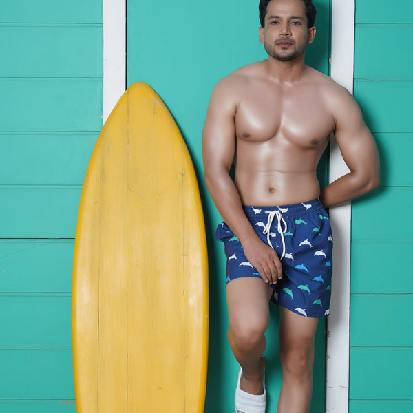 Noroke Sustainable fabric | Poly elastane Dolphin Patterned Men Swim Shorts - Distacart