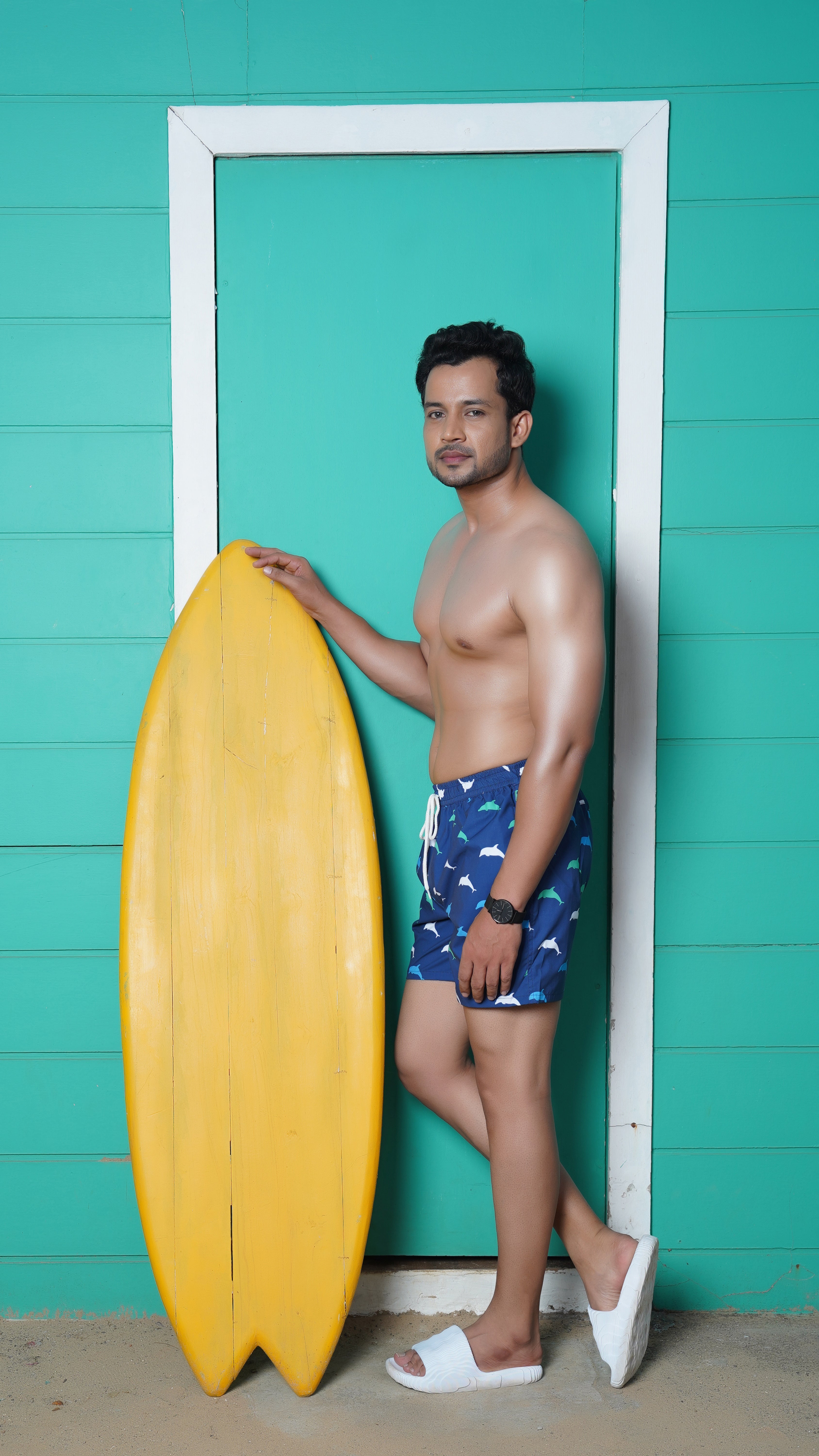 Noroke Sustainable fabric | Poly elastane Dolphin Patterned Men Swim Shorts - Distacart