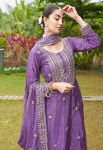 Thumbnail for Teeya Creation Purple Color Chinon Silk Heavy Embroidery Work Fully Stitched Salwar Suit - Distacart