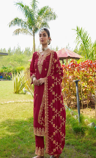 Teeya Creation Rani Color Chinon Silk Heavy Embroidery Work Fully Stitched Salwar Suit - Distacart