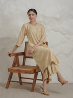 Thumbnail for Gharana India Chanderi Beige Kurta Set With Embroidered Palazzo - Dista