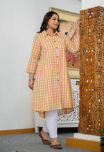 Thumbnail for Kaajh Women's Peach-Orange Check Print Plus Size Cotton Kurta - Distacart