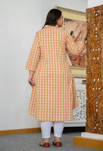 Thumbnail for Kaajh Women's Peach-Orange Check Print Plus Size Cotton Kurta - Distacart