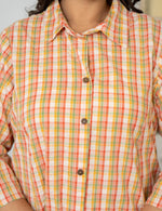 Thumbnail for Kaajh Women's Peach-Orange Check Print Plus Size Cotton Kurta - Distacart