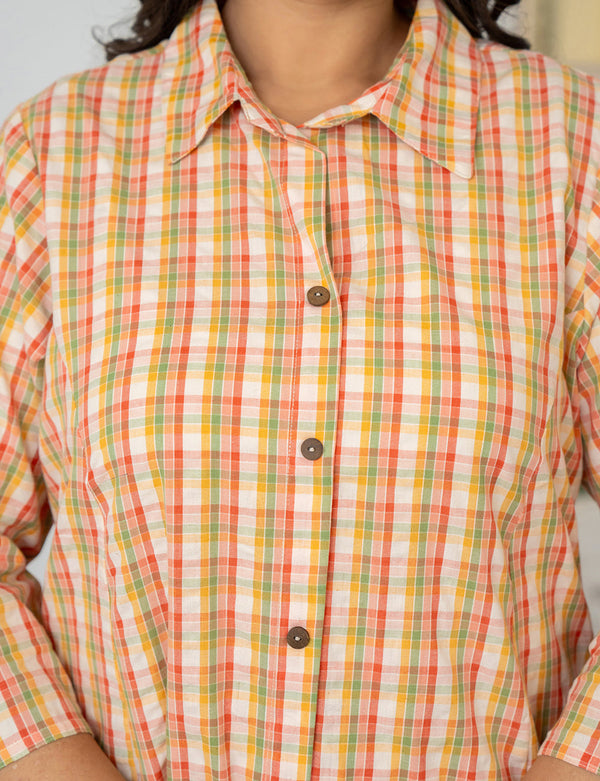 Kaajh Women's Peach-Orange Check Print Plus Size Cotton Kurta - Distacart