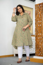 Thumbnail for Kaajh Women's Green Floral Printed Plus Size Cotton Kurta - Distacart