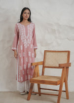 Thumbnail for Gharana India Modal Onion Pink Coloured Chikankari Kurta