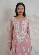 Thumbnail for Gharana India Modal Onion Pink Coloured Chikankari Kurta